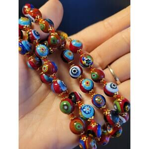 Vintage Italian Millefiori Venetian Glass Graduated Bead Necklace 14" Long